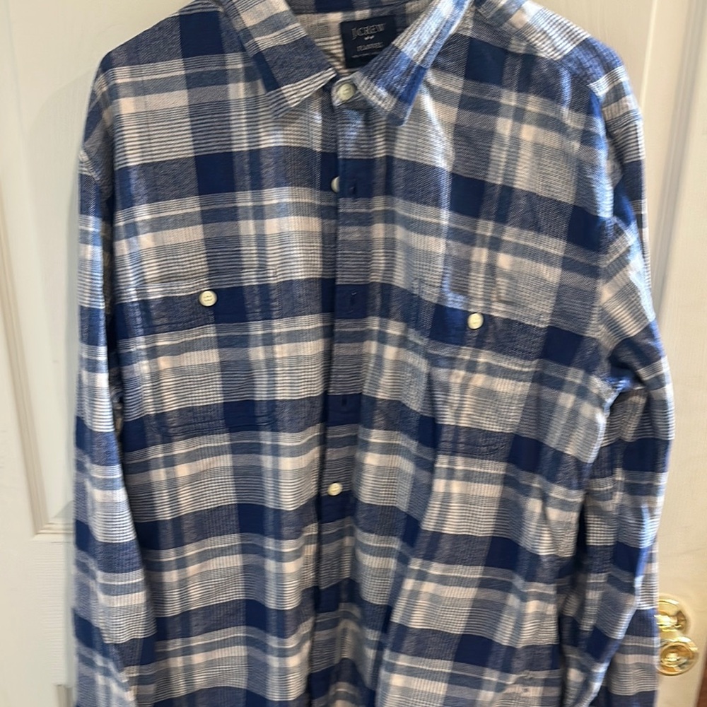 J. Crew Blue and White Casual Button Down Shirt